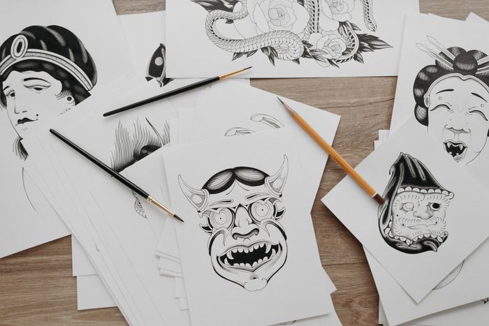 Flash Design: Hannya und Geisha Skizzen