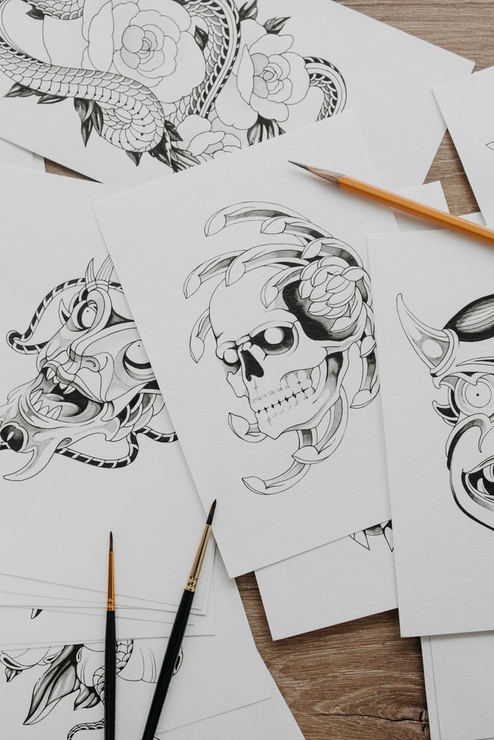 Flash Design: Schlange, Rose, Totenkopf